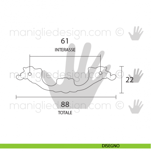 Maniglia per mobile OMP Porro bronzo antico misura 90 articolo 470 disegno