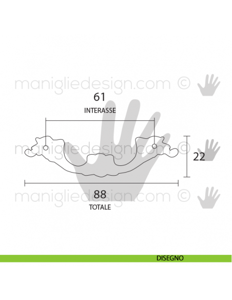 Maniglia per mobile OMP Porro oro lucido misura 90 articolo 470 disegno