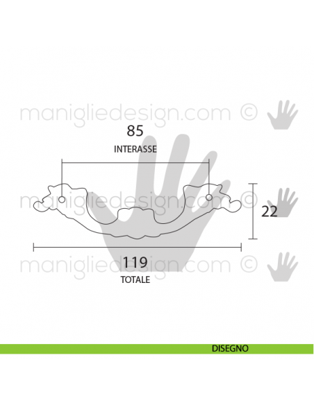 Maniglia per mobile OMP Porro bronzo antico misura 120 articolo 470 disegno