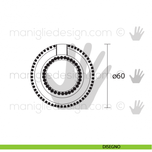 Maniglia per mobile OMP Porro bronzo antico misura 60 articolo 670 disegno