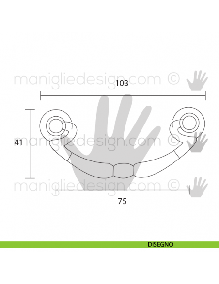 Maniglia per mobile OMP Porro bronzo antico misura 75 articolo 420 disegno