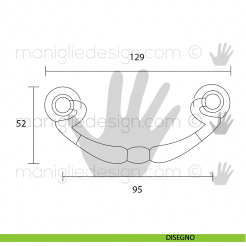 Maniglia per mobile OMP Porro bronzo antico misura 95 articolo 420 disegno