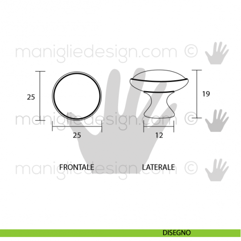 Pomolo per mobile OMP Porro bronzo antico misura 25 articolo 132 disegno
