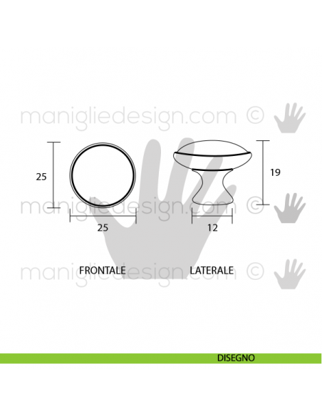 Pomolo per mobile OMP Porro bronzo antico misura 25 articolo 132 disegno