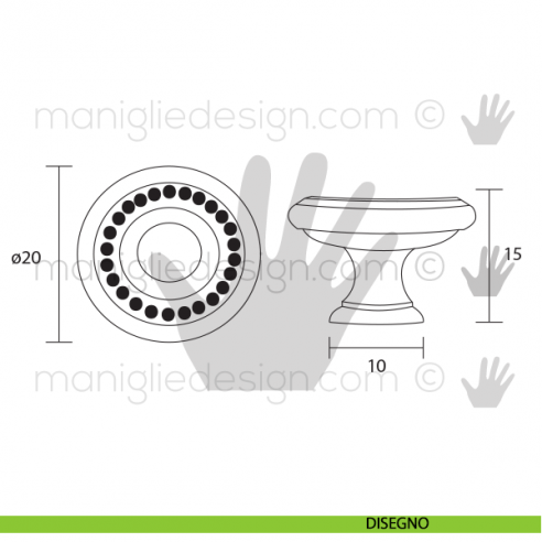 Pomolo per mobile OMP Porro bronzo antico misura 20 articolo 140 disegno