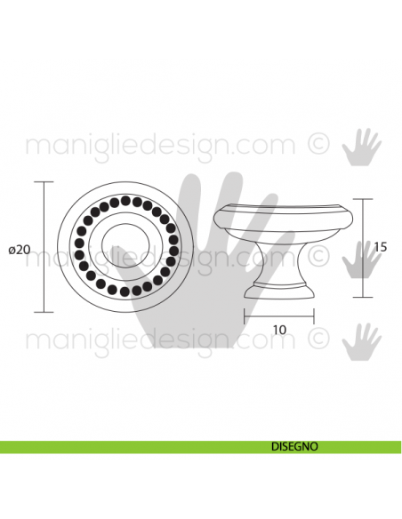 Pomolo per mobile OMP Porro bronzo antico misura 20 articolo 140 disegno