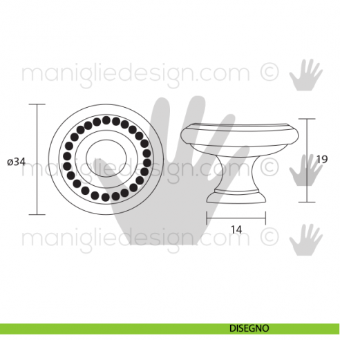 Pomolo per mobile OMP Porro bronzo antico misura 35 articolo 140 disegno