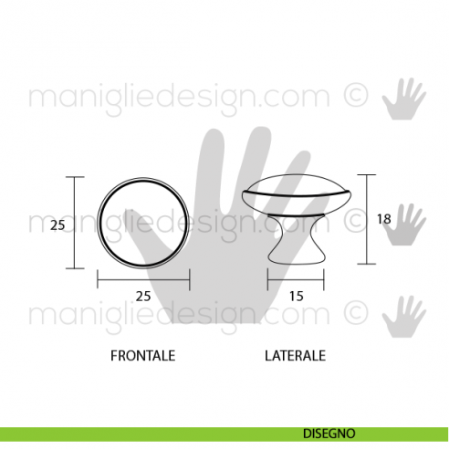 Pomolo per mobile OMP Porro bronzo antico misura 25 articolo 164 disegno