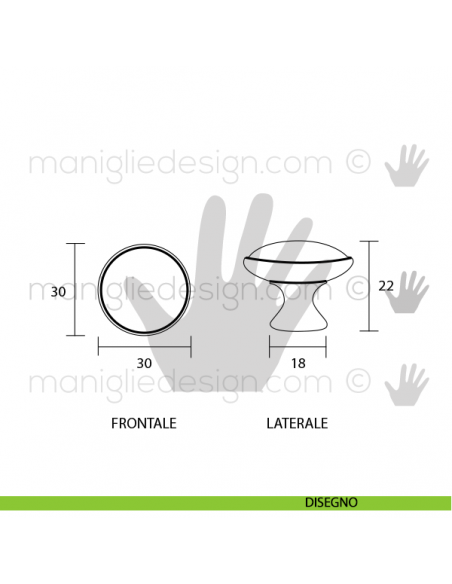 Pomolo per mobile OMP Porro bronzo antico misura 30 articolo 164 disegno