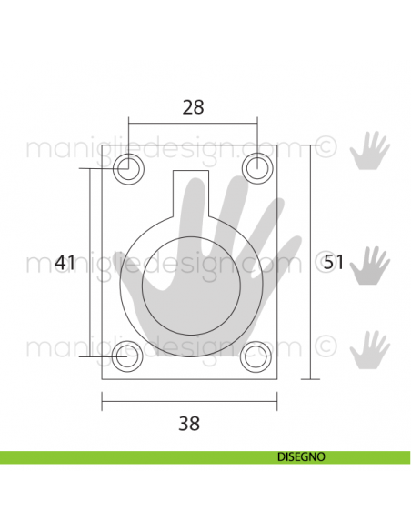 Maniglia incasso con anello OMP Porro oro lucido misura 50 articolo 587 disegno
