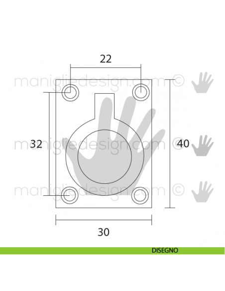 Maniglia incasso con anello OMP Porro cromo satinato misura 40 articolo 587 disegno