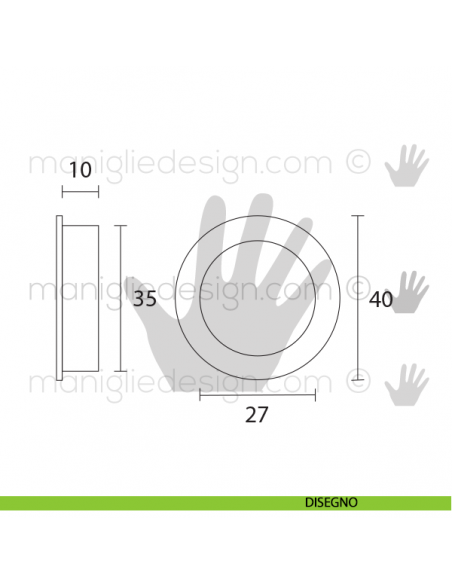 Maniglia incasso tonda OMP Porro nickel satinato misura 40 articolo 595 disegno