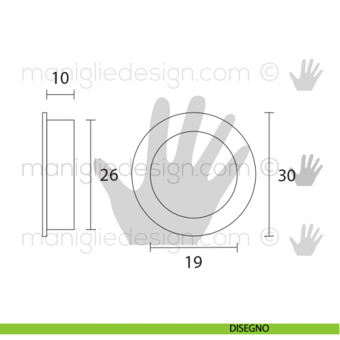 Maniglia incasso tonda OMP Porro cromo lucido misura 30 articolo 595 disegno
