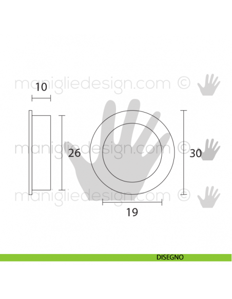 Maniglia incasso tonda OMP Porro cromo lucido misura 30 articolo 595 disegno