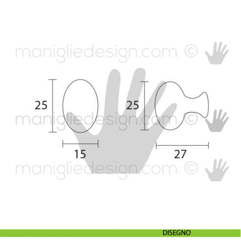 Pomolo ovale per mobile OMP Porro oro lucido misura 25 articolo 105 disegno