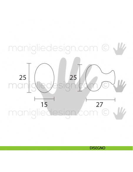 Pomolo ovale per mobile OMP Porro bronzo antico misura 25 articolo 105 disegno