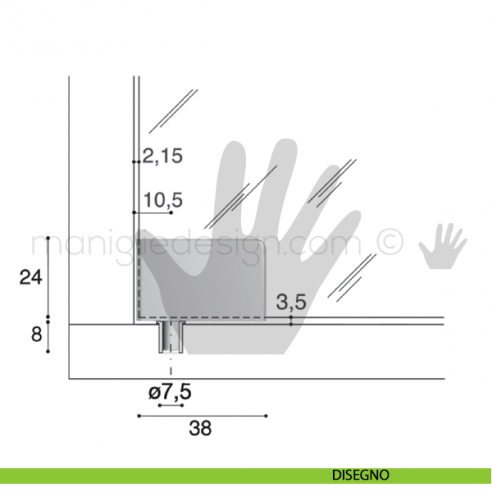 Cerniera per anta in vetro senza fori Confalonieri CF01173 Dorato disegno