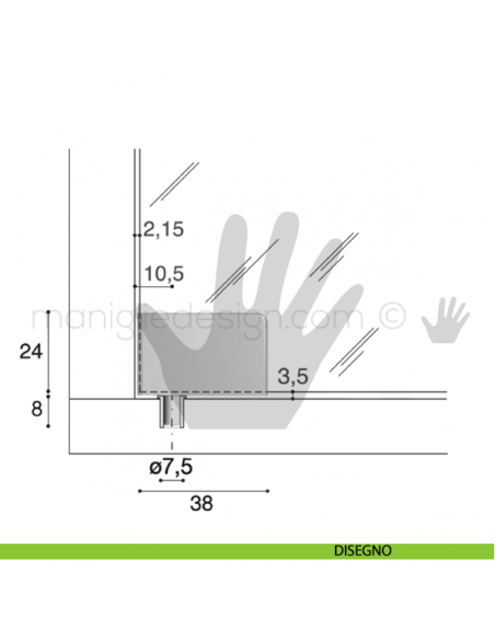 Cerniera per anta in vetro senza fori Confalonieri CF01173 Dorato disegno