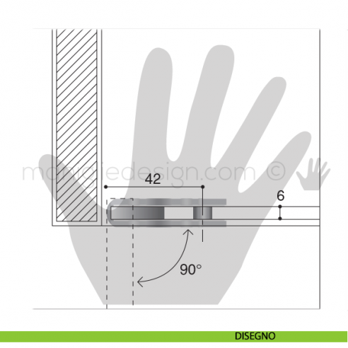 Cerniera a perno per vetro Confalonieri CF0305PB Cromo Lucido 56x26 mm disegno