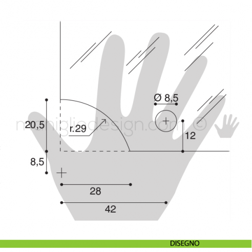 Cerniera a perno per vetro Confalonieri CF0305PB Cromo Lucido 56x26 mm disegno