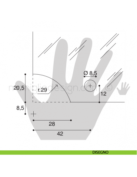 Cerniera a perno per vetro Confalonieri CF0305PB Cromo Lucido 56x26 mm disegno