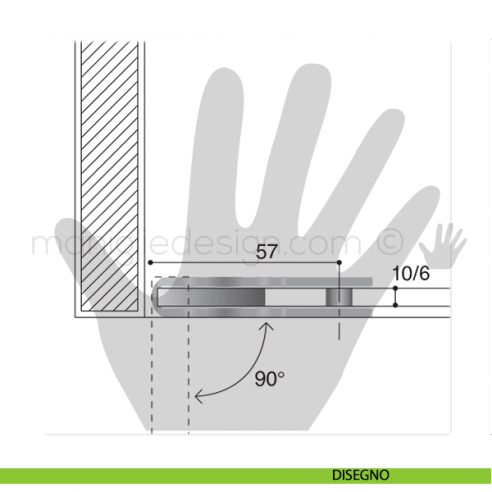 Cerniera per anta in vetro con foro Confalonieri CF0305PA Cromo Lucido 67x35 mm disegno