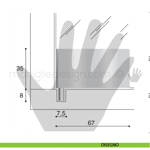 Cerniera per anta in vetro con foro Confalonieri CF0305PA Cromo Lucido 67x35 mm disegno