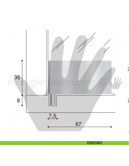 Cerniera per anta in vetro con foro Confalonieri CF0305PA Cromo Lucido 67x35 mm disegno