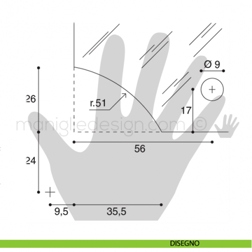 Cerniera per anta in vetro con foro Confalonieri CF0305PA Cromo Lucido 67x35 mm disegno