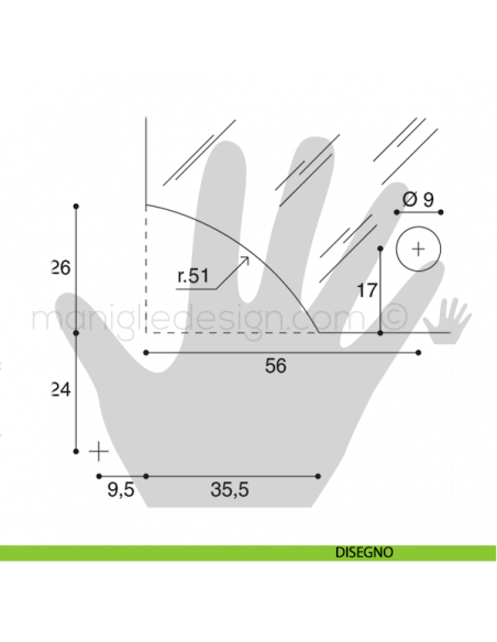 Cerniera per anta in vetro con foro Confalonieri CF0305PA Cromo Lucido 67x35 mm disegno