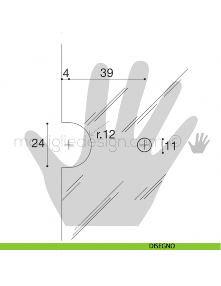 Cerniera a molla per vetro Confalonieri collo CF01024 disegno