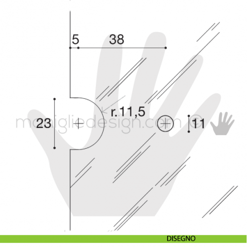 Cerniera a scatto per sportello vetro Confalonieri mezzo collo CF01028 disegno