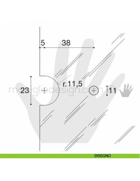 Cerniera a scatto per sportello vetro Confalonieri mezzo collo CF01028 disegno