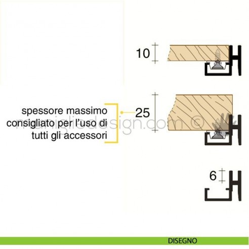 Profilo laterale a cremagliera singola in alluminio Fit Art PK7 disegno