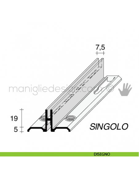 Profilo a cremagliera singola in alluminio Fit Art NB1 disegno