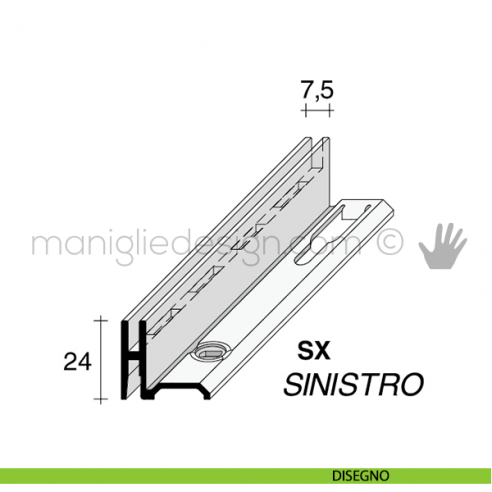 Profilo laterale sinistro a cremagliera in alluminio Fit Art NB7.SX disegno