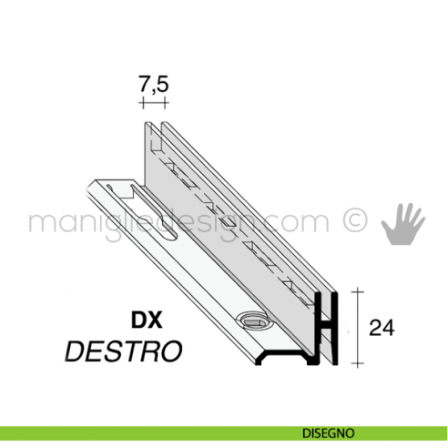 Profilo laterale destro a cremagliera in alluminio Fit Art NB7.DX disegno