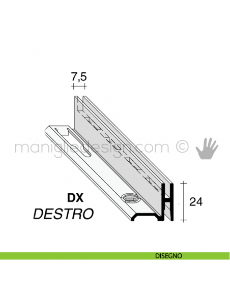 Profilo laterale destro a cremagliera in alluminio Fit Art NB7.DX disegno