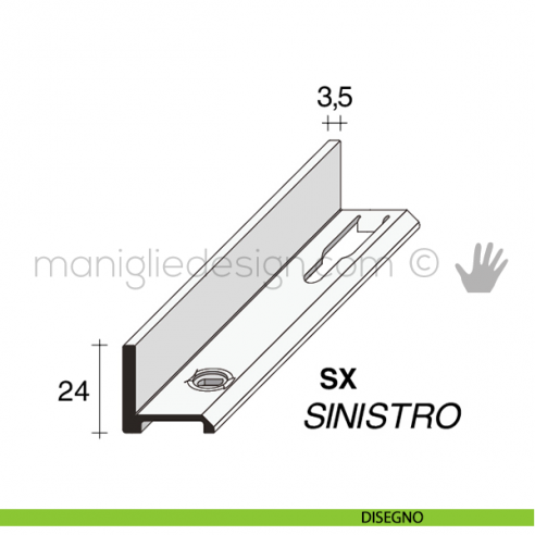 Profilo di finitura laterale sinistro in alluminio Fit Art NB6.SX disegno