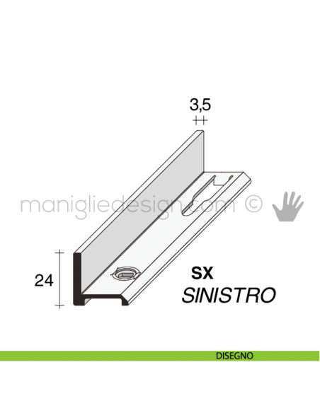 Profilo di finitura laterale sinistro in alluminio Fit Art NB6.SX disegno