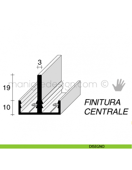 Profilo di finitura centrale in alluminio Fit Art CR8 disegno