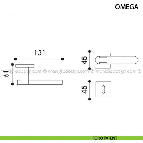 Maniglia per porta Omega Arieni con rosetta quadrata foro patent