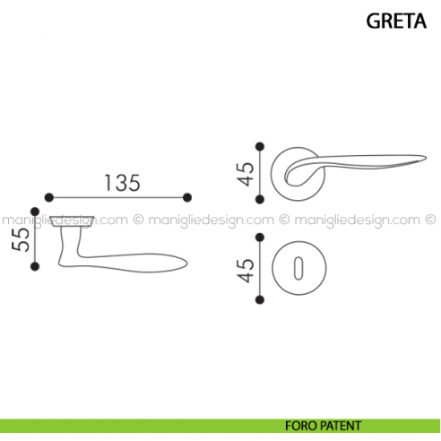 Maniglia per porta Greta Arieni foro patent