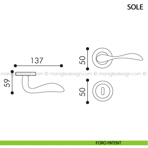 Maniglia per porta Sole Arieni foro patent