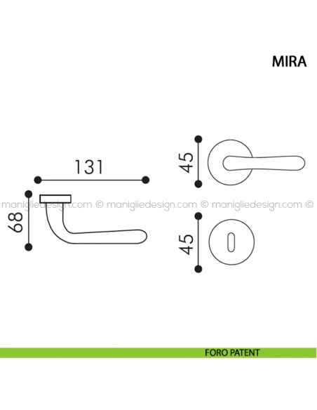 Maniglia per porta Mira Arieni foro patent