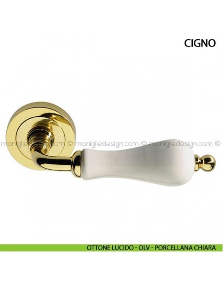 Maniglia in porcellana per porta Cigno Arieni ottone lucido - OLV - porcellana chiara