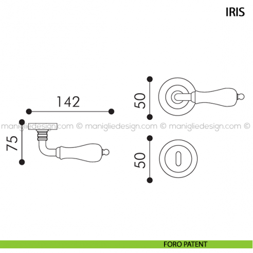 Maniglia in porcellana fiorata per porta Iris Arieni foro patent