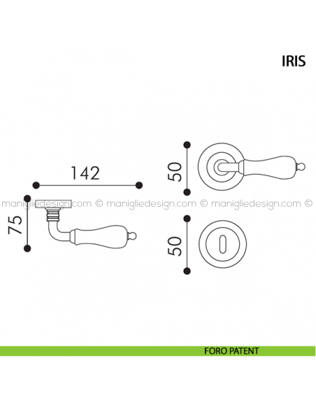 Maniglia in porcellana fiorata per porta Iris Arieni foro patent