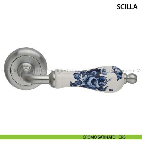 Maniglia con porcellana decorata per porta Scilla Arieni cromo satinato - CRS
