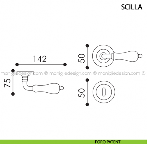 Maniglia con porcellana decorata per porta Scilla Arieni foro patent
